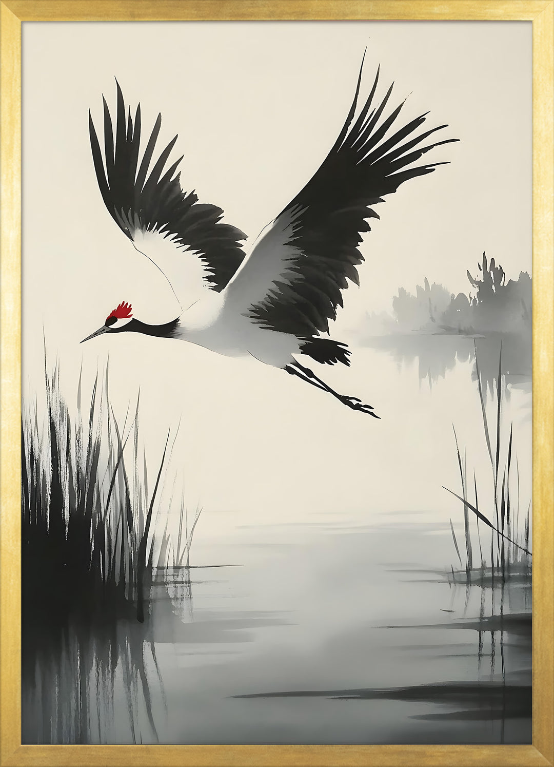 Red-Crowned Crane in Flight