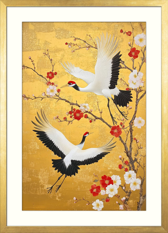 Red Crowned Crane with Plum Blossoms