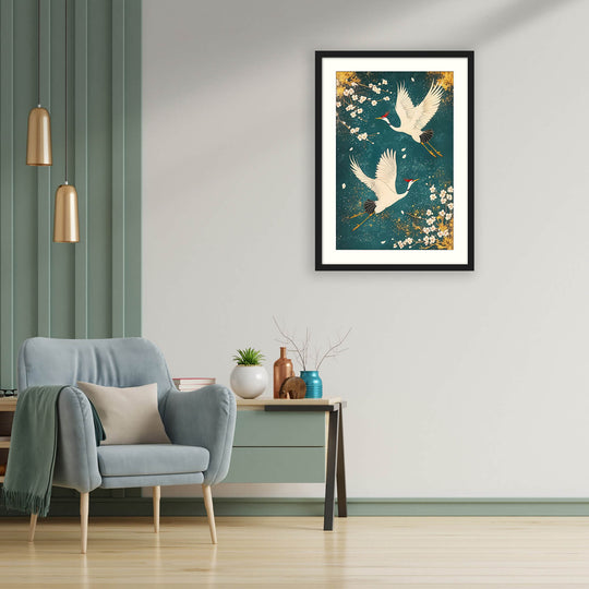 Cherry Blossom Print in Teal & Gold