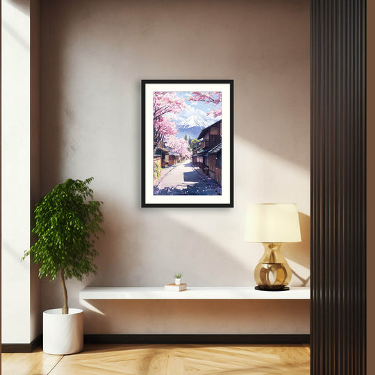 Cherry Blossom Street with Mount Fuji