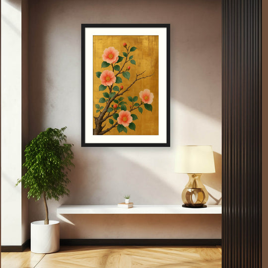 Camellia Flower Print in Rinpa Style