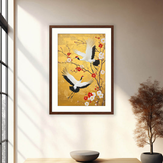 Red Crowned Crane with Plum Blossoms