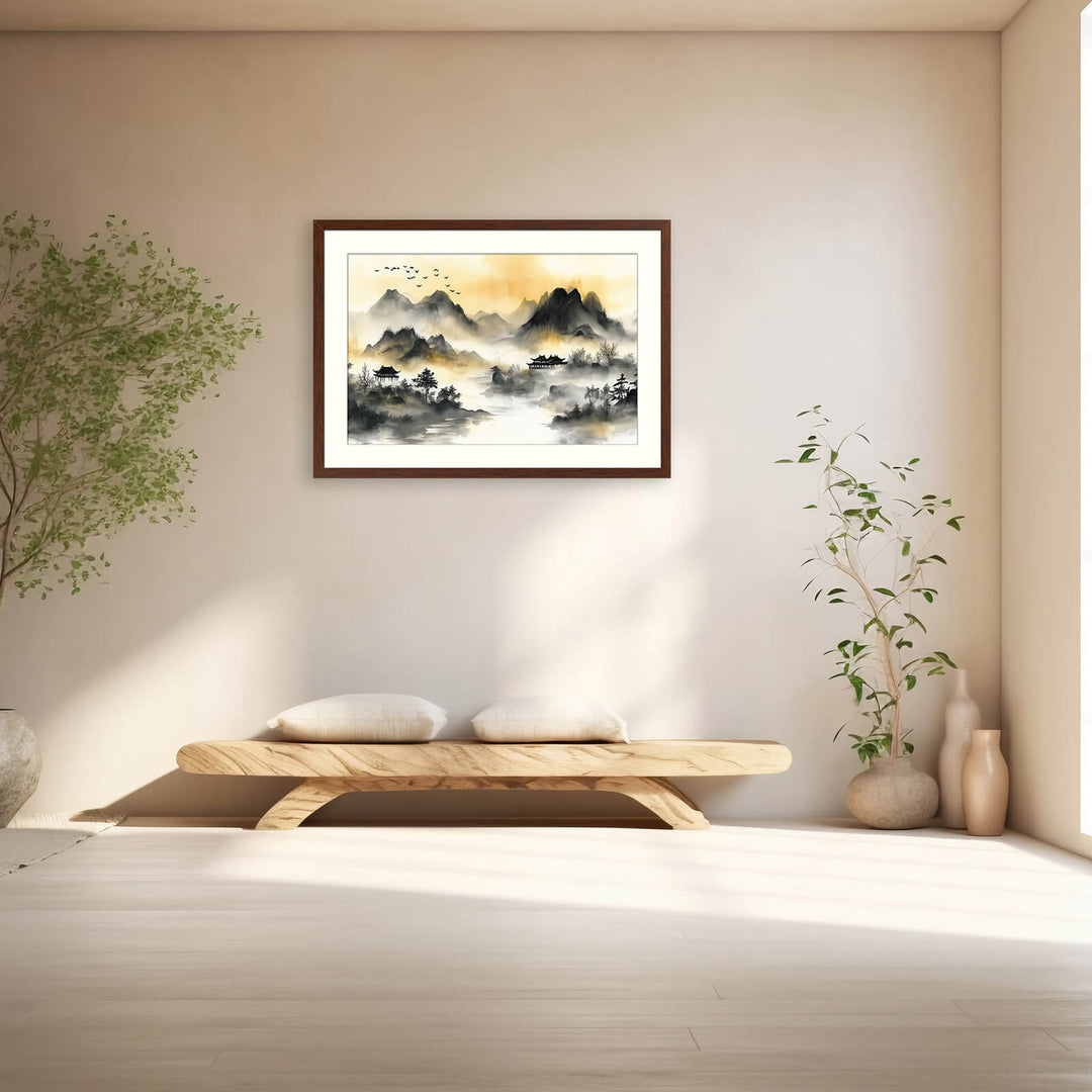 Golden Mist Over Tranquil Mountains