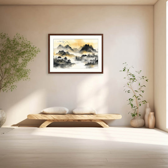 Golden Mist Over Tranquil Mountains