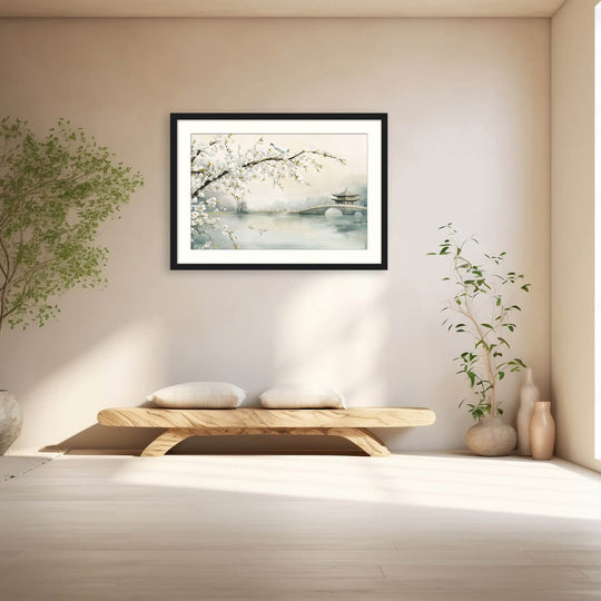 Cherry Blossom Wall Art with Bridge
