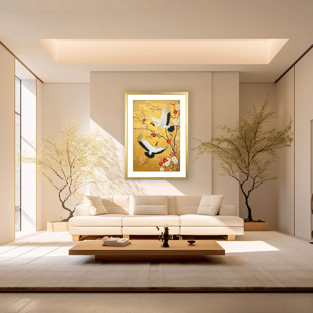 Red Crowned Crane with Plum Blossoms