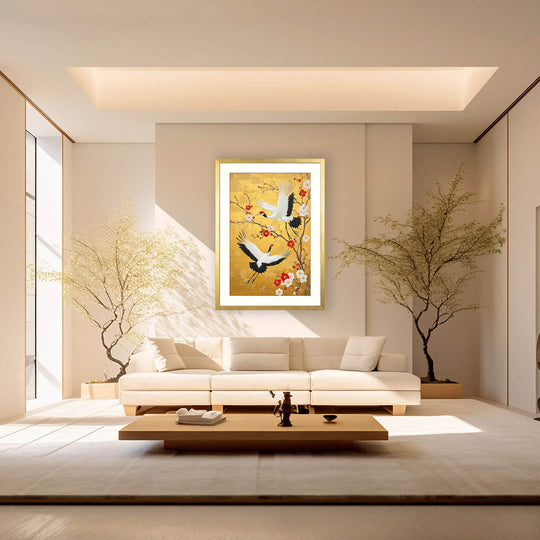Red Crowned Crane with Plum Blossoms