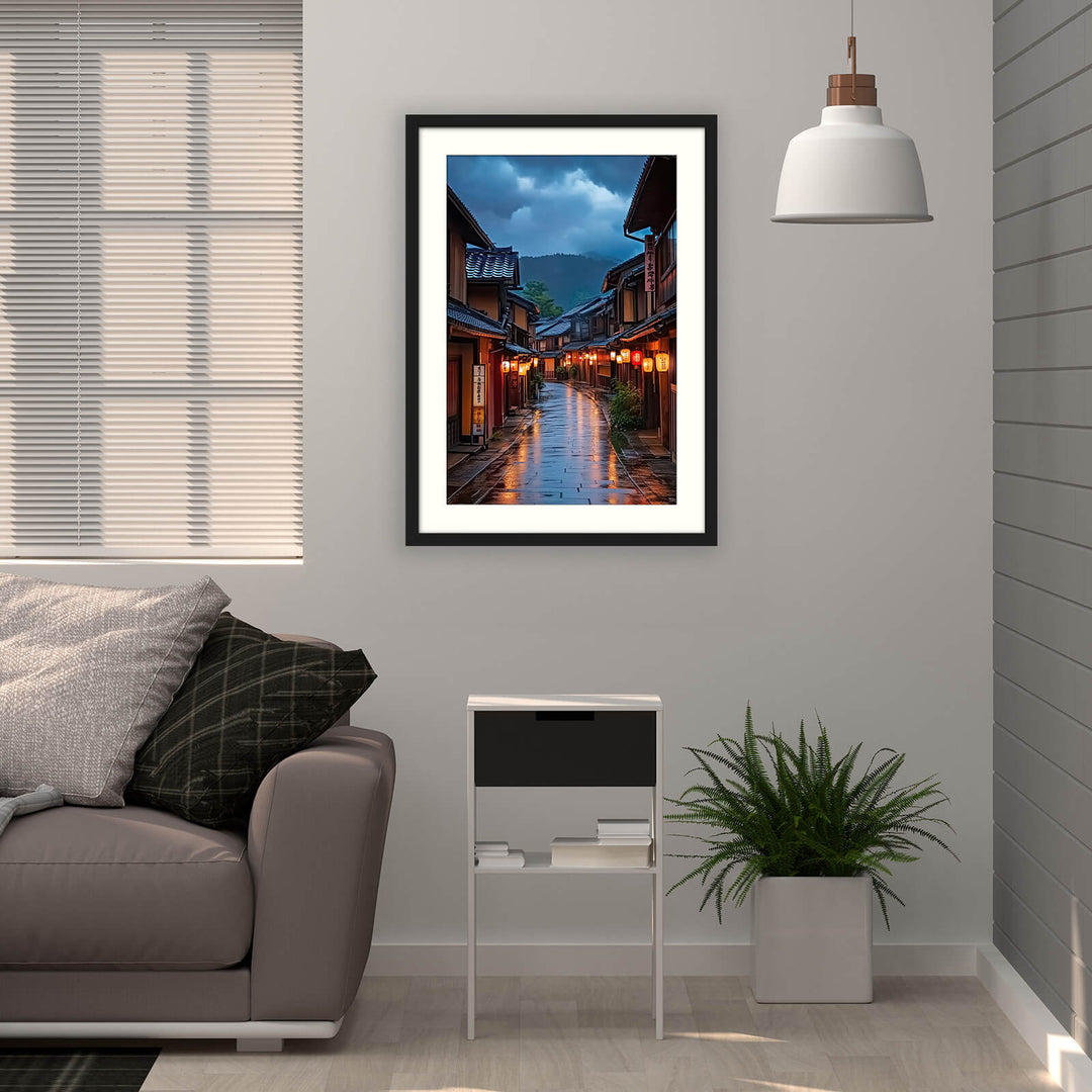 Tokyo Night Street Print with Lantern Alley