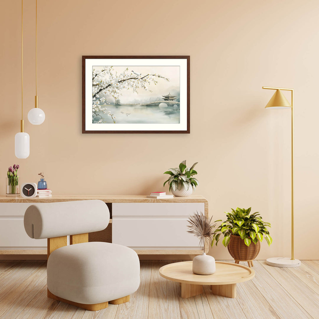 Cherry Blossom Wall Art with Bridge