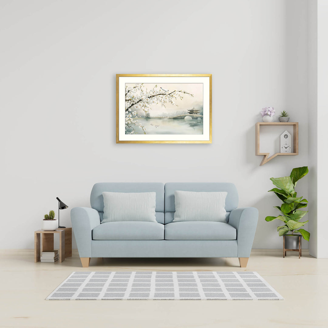 Cherry Blossom Wall Art with Bridge
