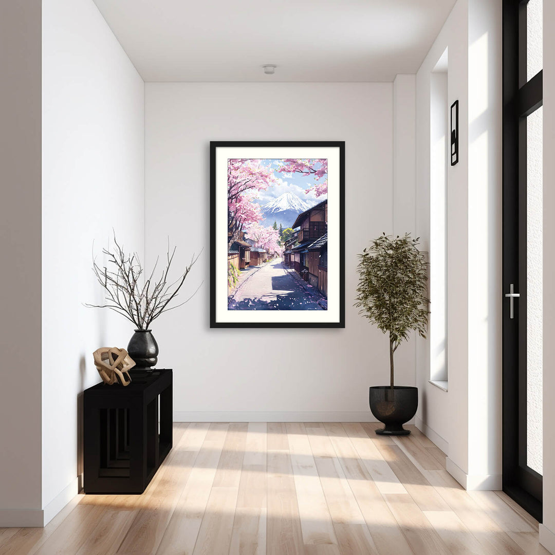 Cherry Blossom Street with Mount Fuji