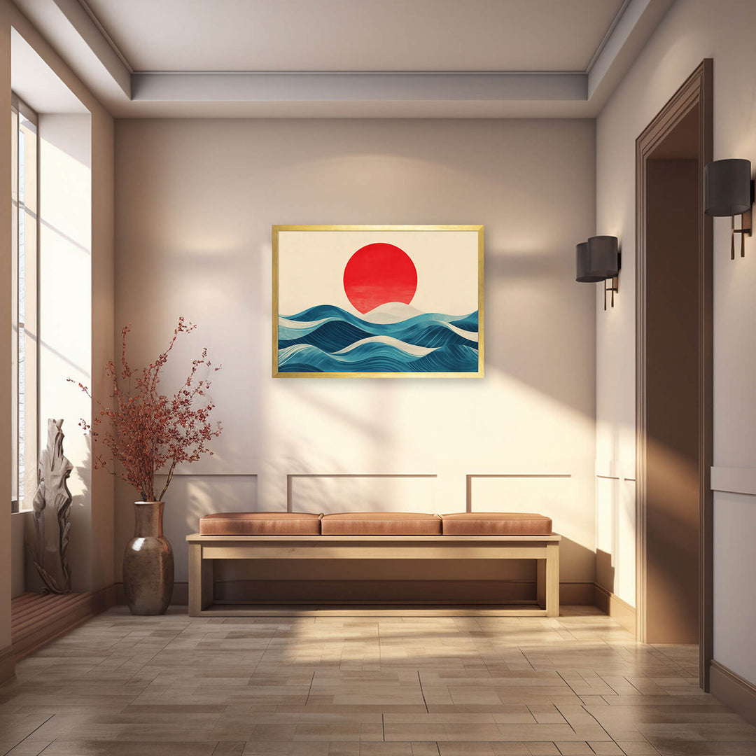 Red Sun Over Rolling Waves