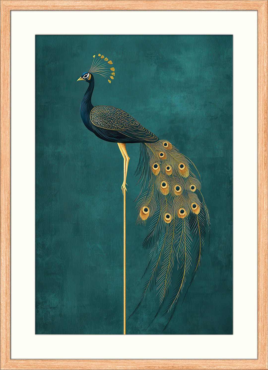 Golden Peacock Elegance on Teal Background