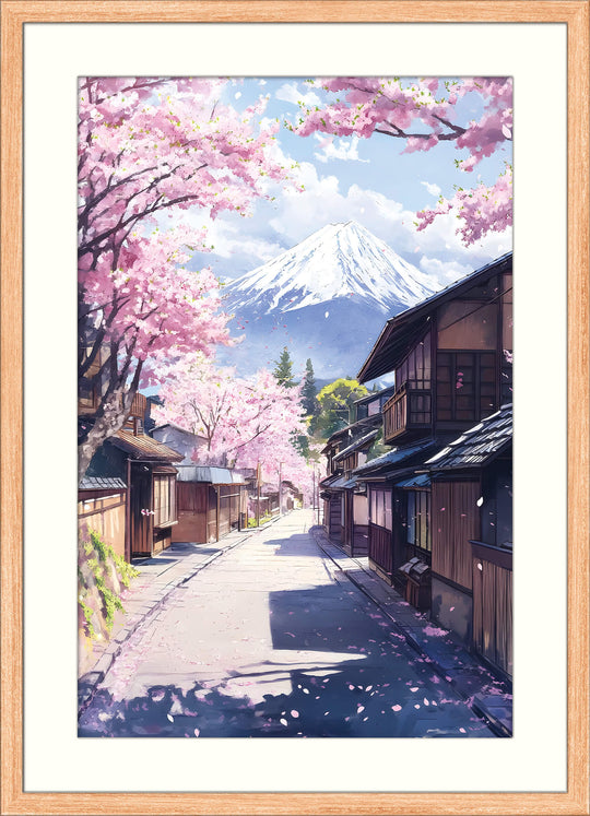 Cherry Blossom Street with Mount Fuji