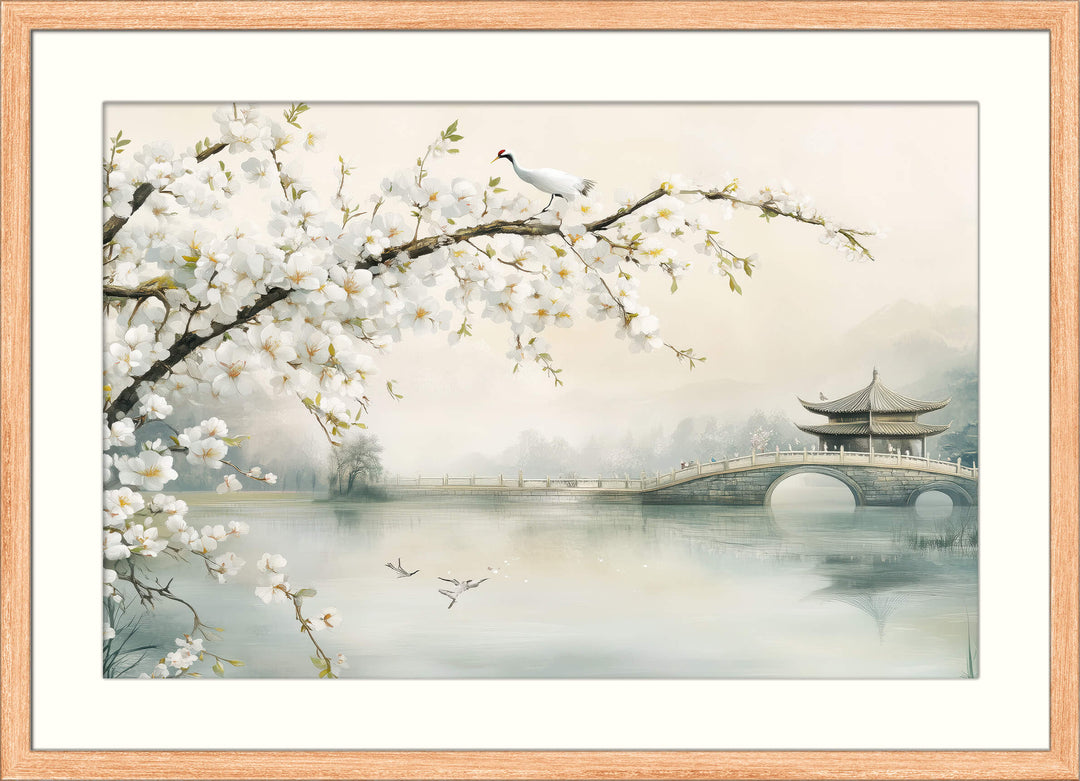 Cherry Blossom Wall Art with Bridge