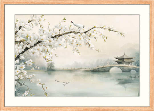 Cherry Blossom Wall Art with Bridge
