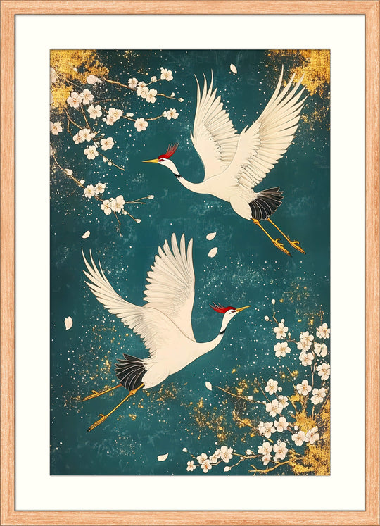 Cherry Blossom Print in Teal & Gold