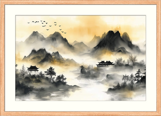 Golden Mist Over Tranquil Mountains