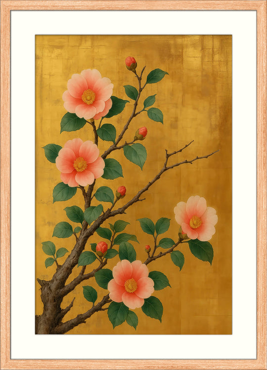 Camellia Flower Print in Rinpa Style