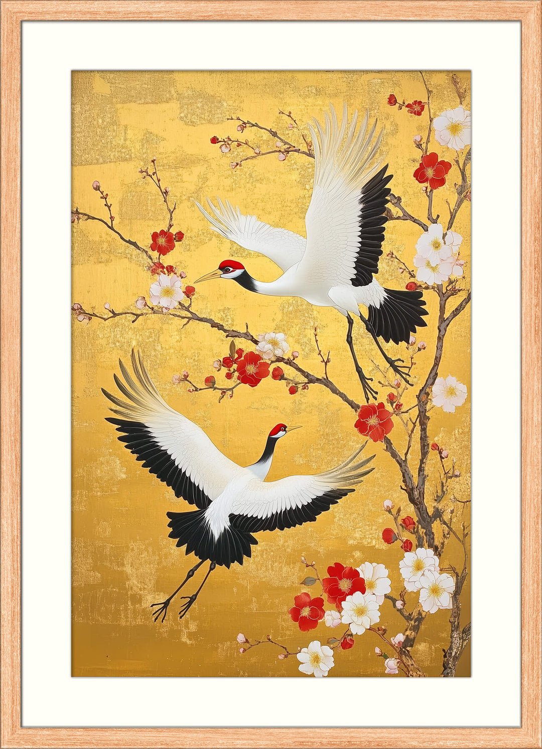 Red Crowned Crane with Plum Blossoms