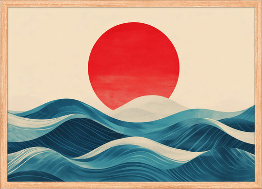Red Sun Over Rolling Waves
