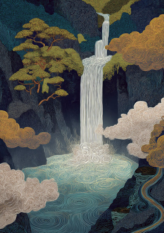Waterfall in Japanese Mountain Forest