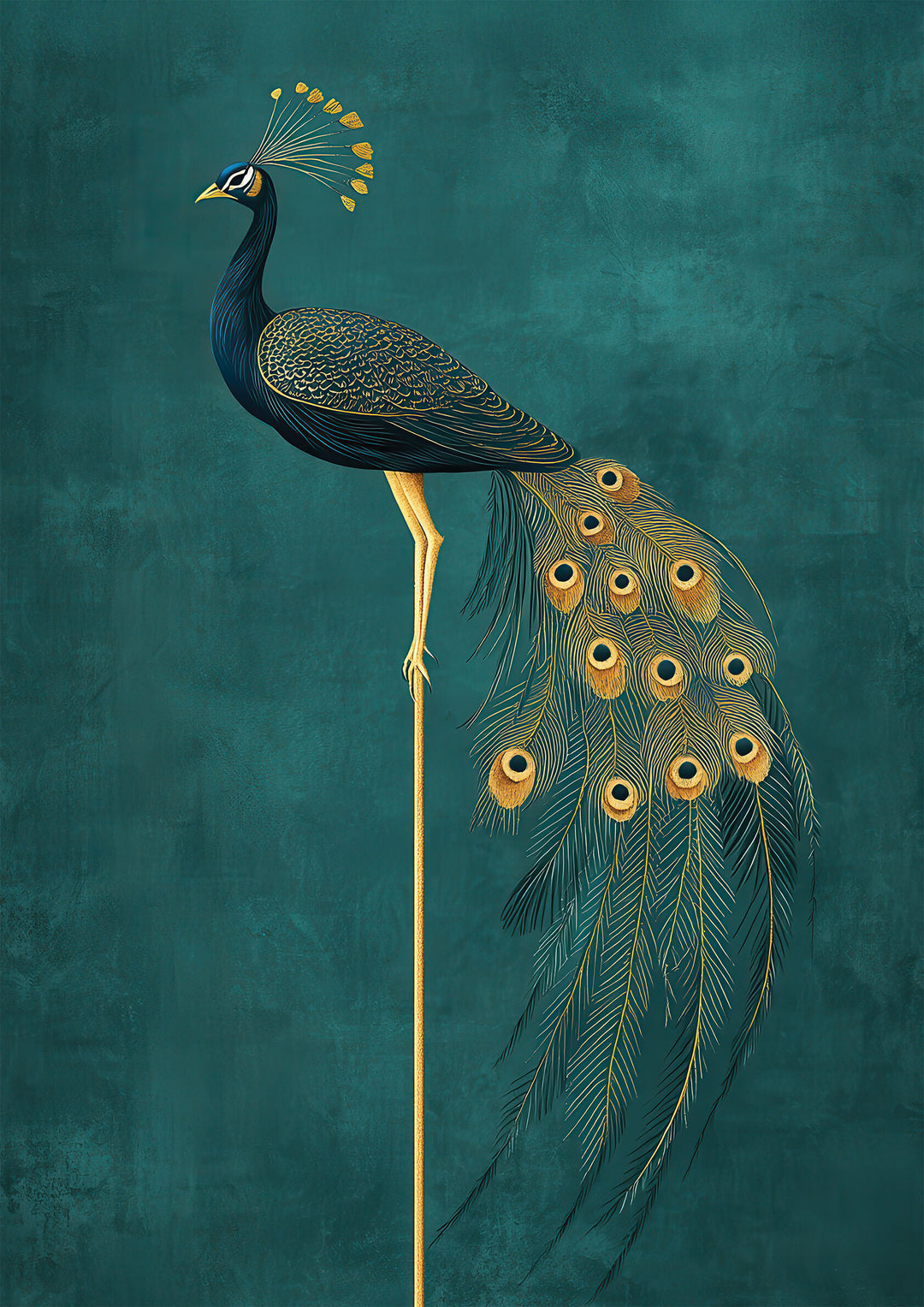Golden Peacock Elegance on Teal Background