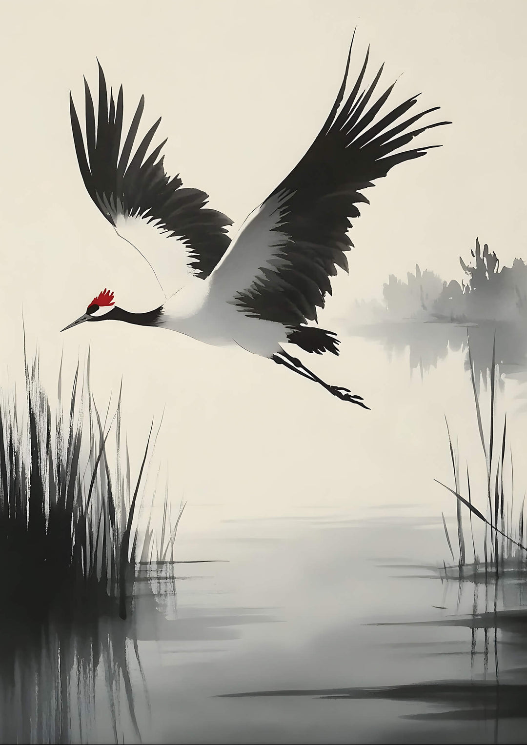 Red-Crowned Crane in Flight