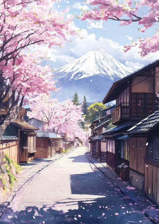 Cherry Blossom Street with Mount Fuji