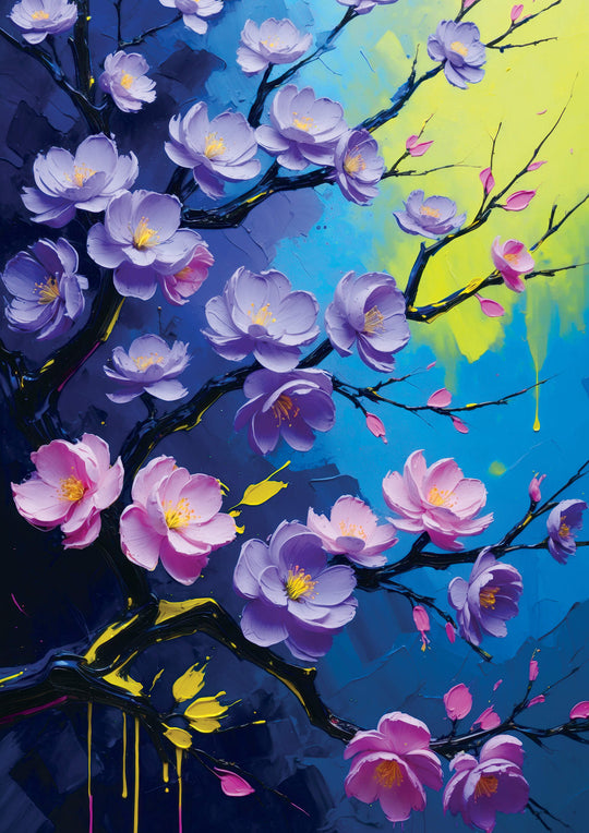 Abstract Sakura in Violet and Neon