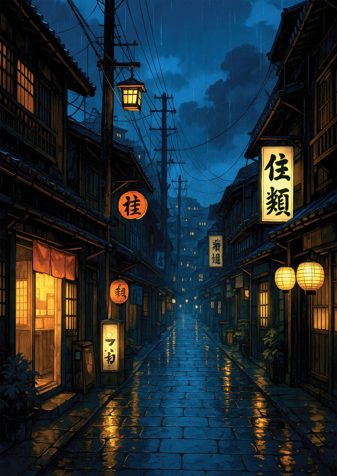Rainy Japanese Street at Night