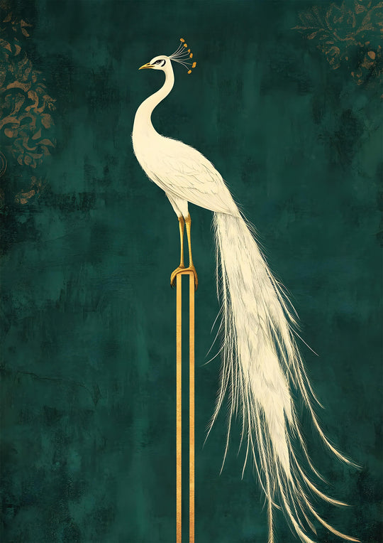 White Peacock on Gold Pedestal