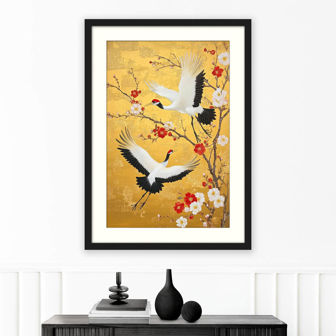 Red Crowned Crane with Plum Blossoms
