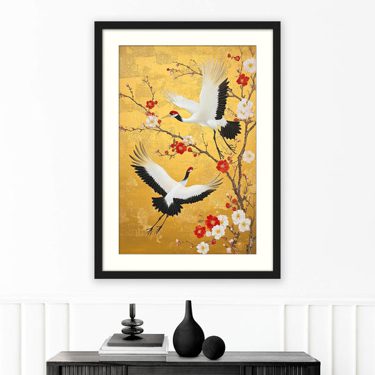 Red Crowned Crane with Plum Blossoms