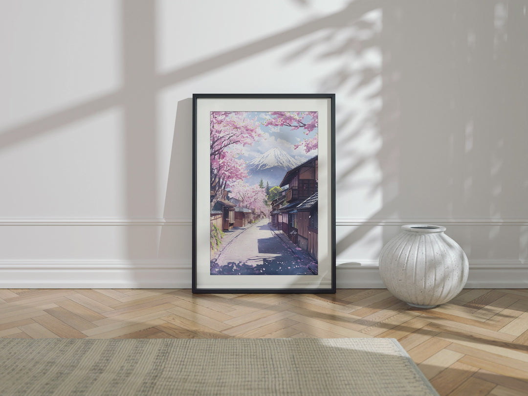 Cherry Blossom Street with Mount Fuji