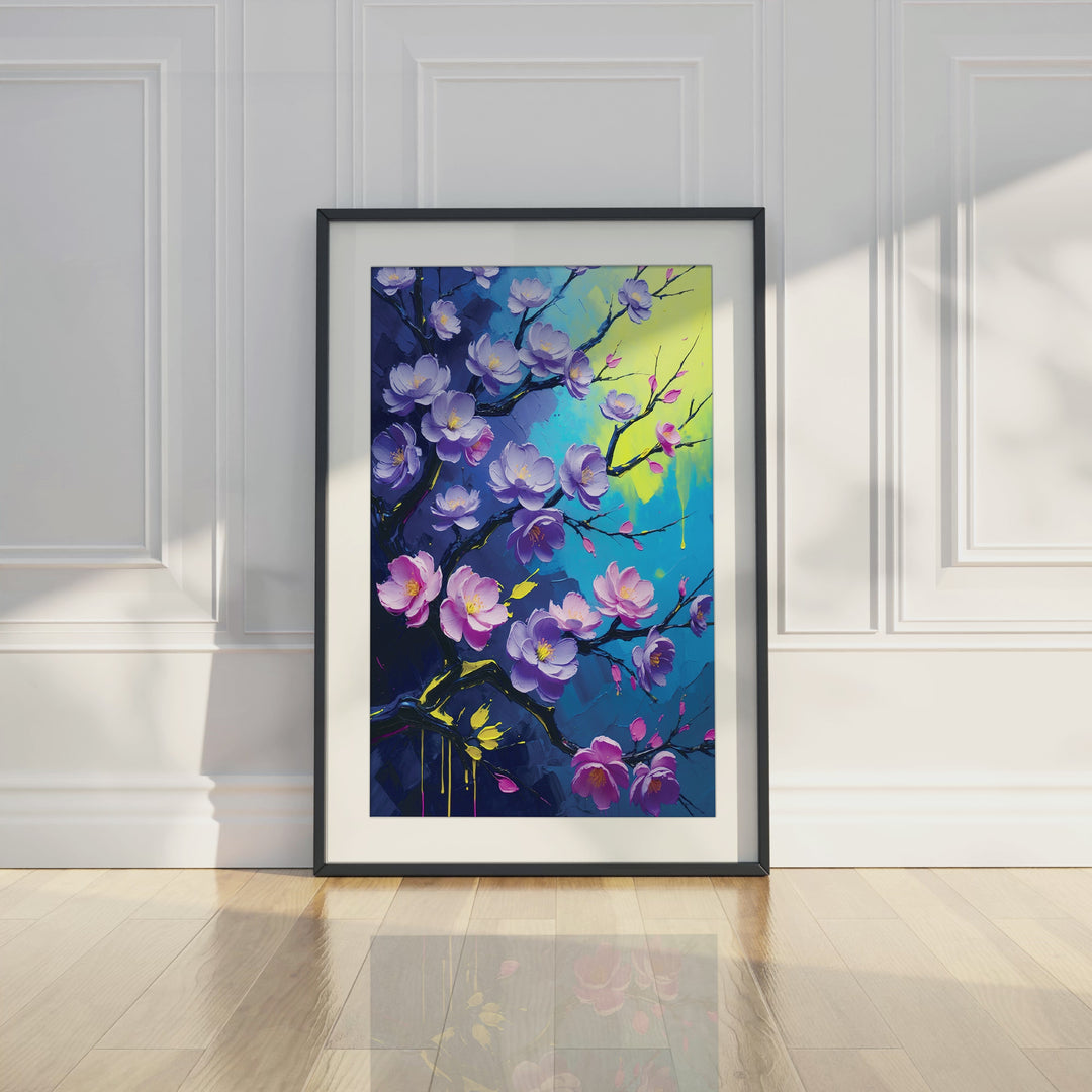 Abstract Sakura in Violet and Neon
