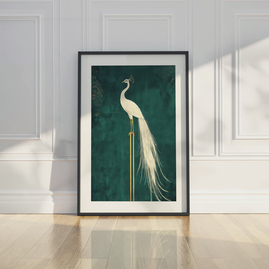 White Peacock on Gold Pedestal