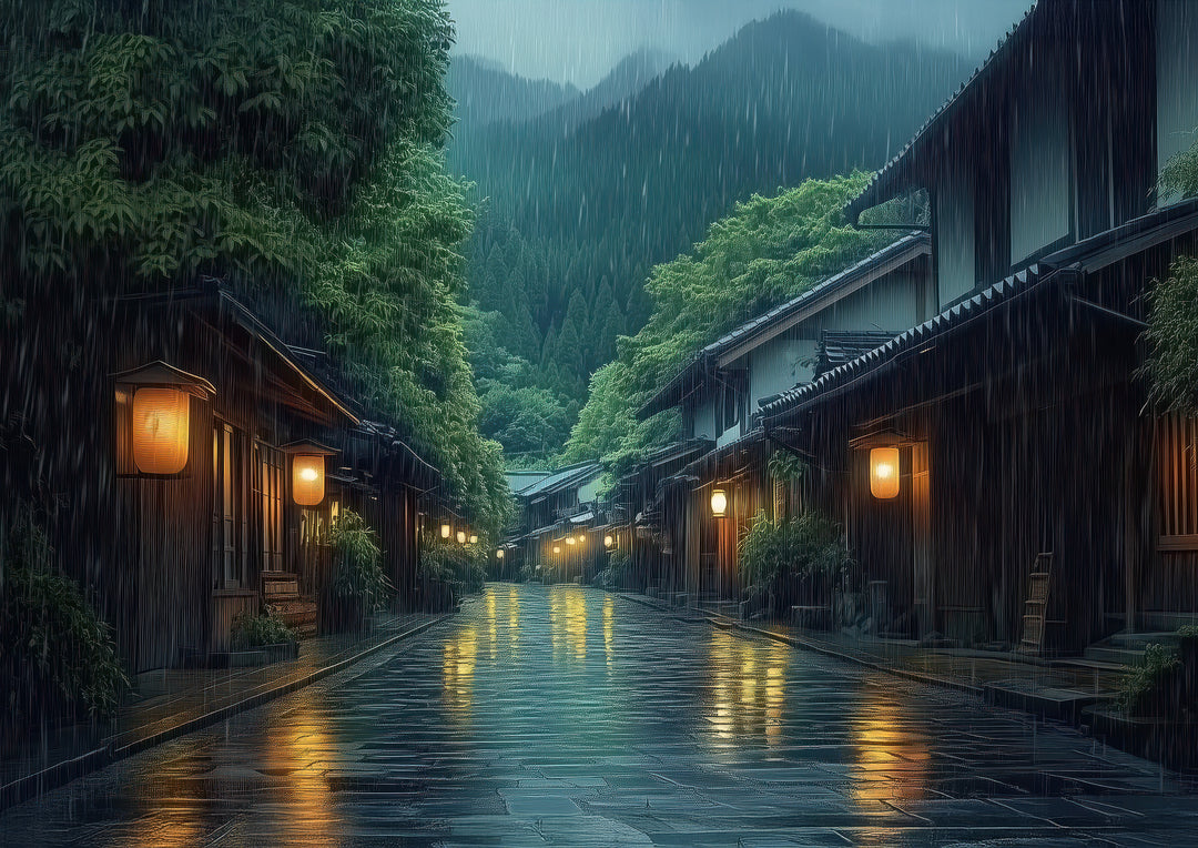 Japanese Rainy Night Wall Art