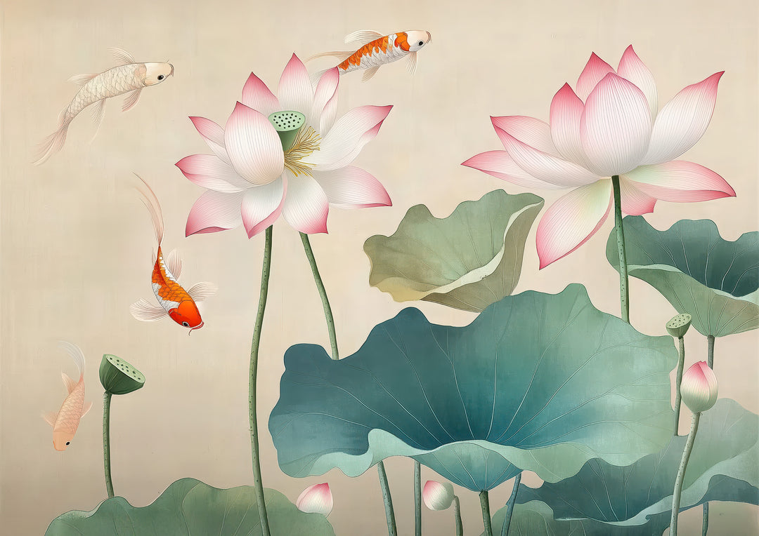 Koi Fish Lotus Wall Art