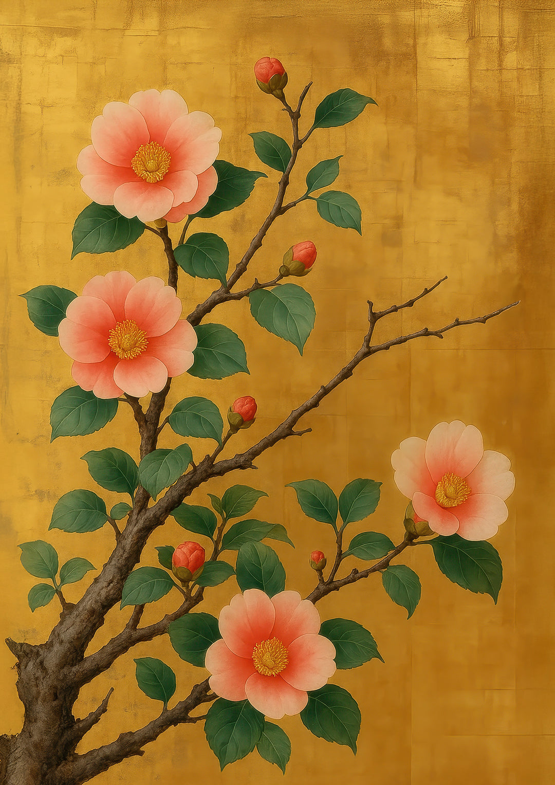 Camellia Flower Print in Rinpa Style