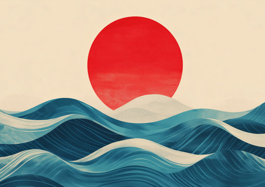 Red Sun Over Rolling Waves