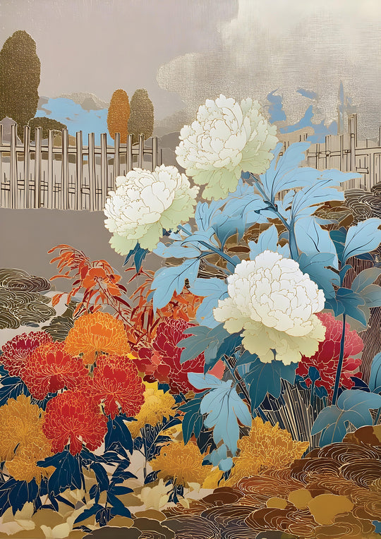 Peonies and Chrysanthemums