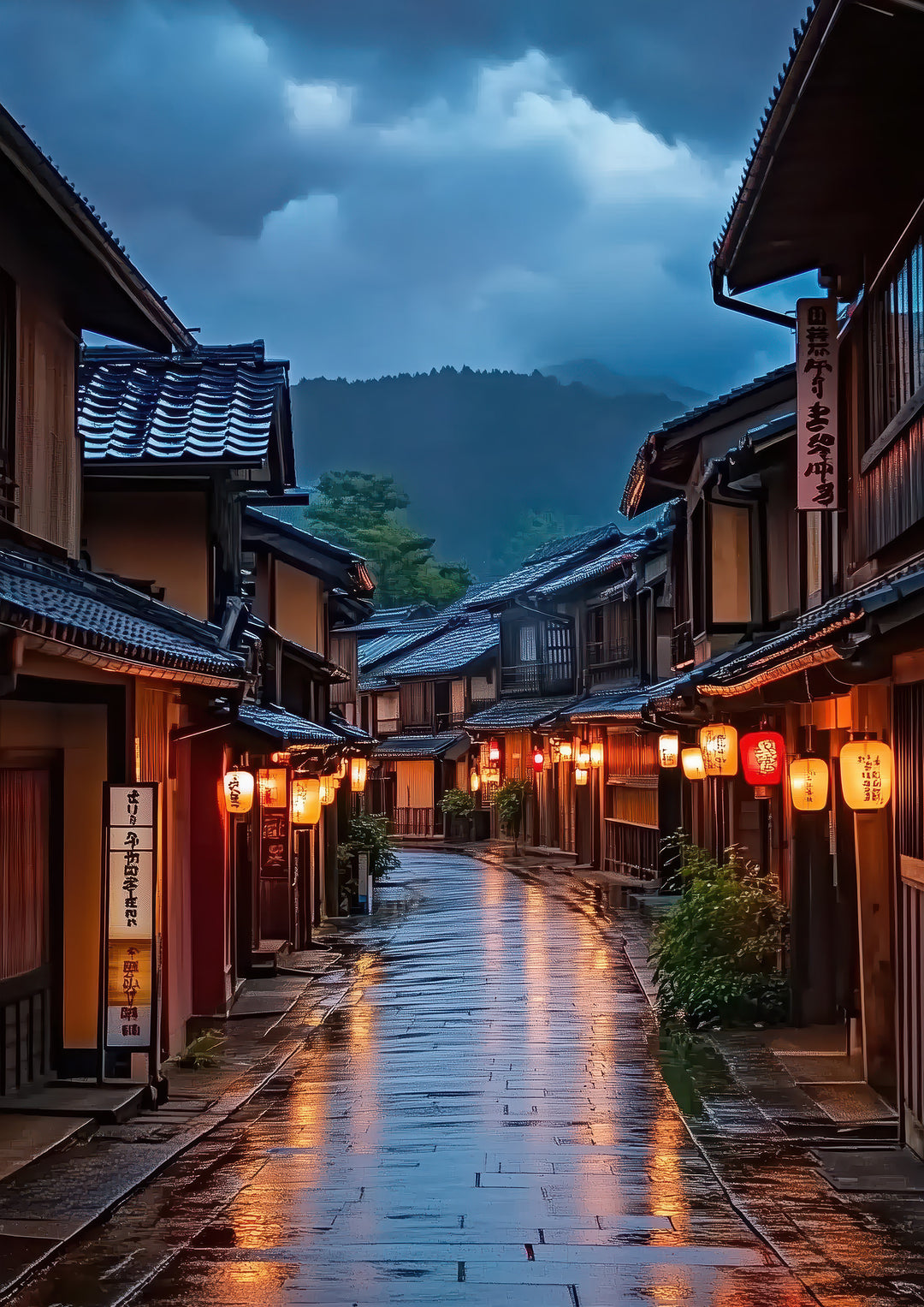 Tokyo Night Street Print with Lantern Alley