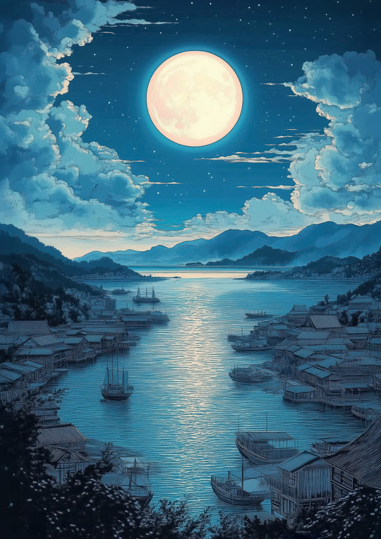 Moonlight Japanese Landscape Print