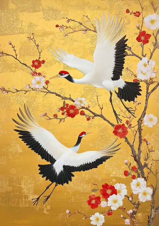 Red Crowned Crane with Plum Blossoms
