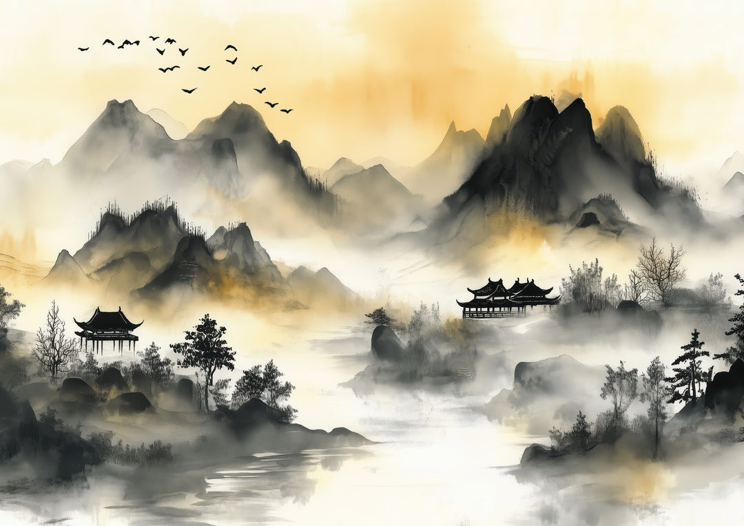 Golden Mist Over Tranquil Mountains