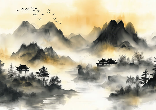 Golden Mist Over Tranquil Mountains