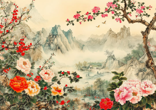 Mountain with Peonies
