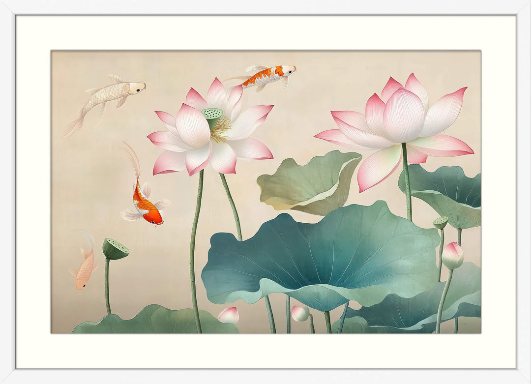 Koi Fish Lotus Wall Art