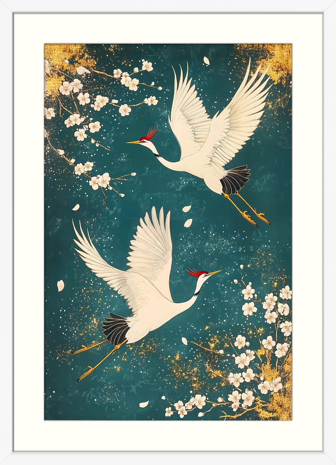 Cherry Blossom Print in Teal & Gold
